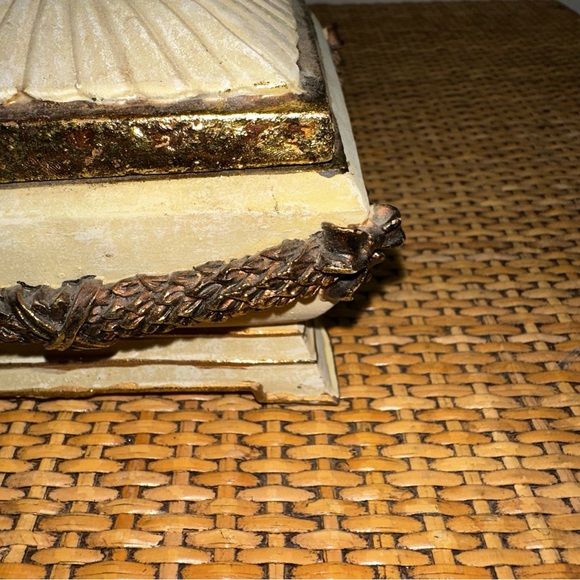 Stone Jewlery Brass Flower Tinker Box 3” Beige Collectable Heavy Grandma Beauty - Picture 2 of 13